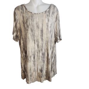 Lisa Rinna Collection Womens Top L Printed Knit Back Detail Taupe Combo A291099